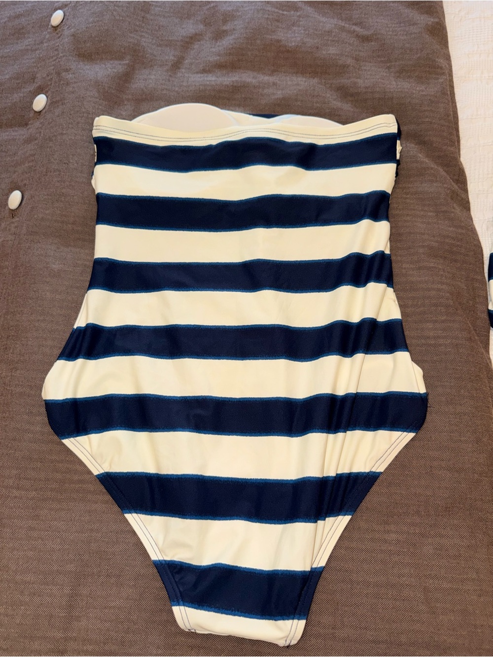 kate spade Navy and Cream Striped Strapless One-Piece Swimsuit - Picture 2 of 3